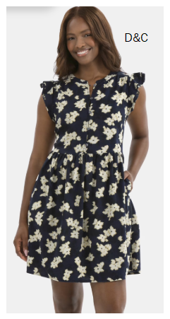 Time and Tru Women’s Mini Dress with Flutter Sleeves, Sizes XS-XXXL