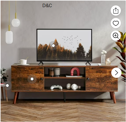 GIANNA Mid-Century Modern Wooden TV Stand for 55-60” TVs, 2 Storage Cabinets, Adjustable Shelf, Cable Management, Sturdy Legs, Easy Assembly, Rust Brown