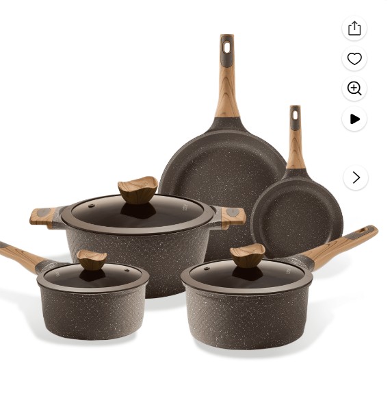 Carote Nonstick Granite Cookware Sets, 8Pcs Brown Pots and Pans, Induction Kitchen Cooking Set