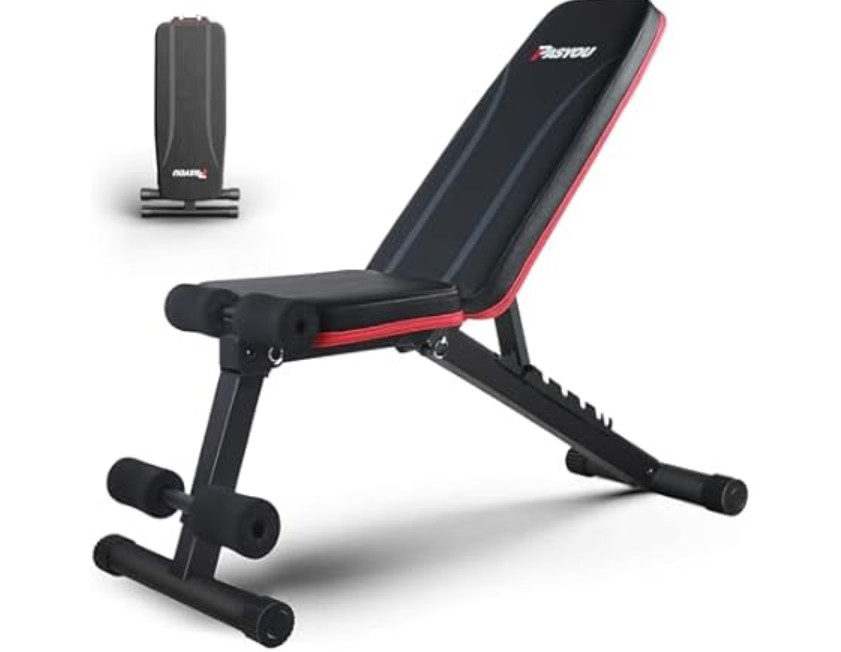 PASYOU Adjustable Weight Bench, Foldable Workout Bench with Incline & Decline Positions, Compact Full Body Strength Training Bench for Small Spaces