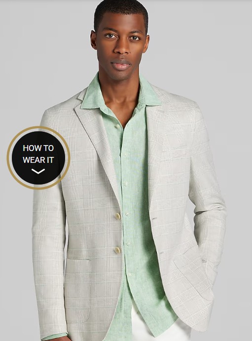 Jos. A. Bank Comfort Stretch Slim Fit Plaid Linen Blend Sportcoat