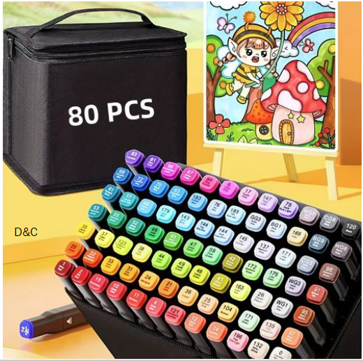 80 Color Dual Tip Art Markers for Kids & Adults, Drawing & Painting Pens with Case