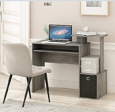 Furinno ECON Desk, Gaming Desk with Keyboard Tray, Computer Desk, Office Desk with Side Shelves and Storage Bins for Home Office, French Oak
