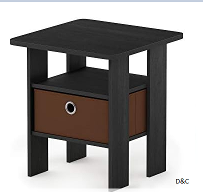 Furinno Andrey End Table / Side Table / Night Stand / Bedside Table with Bin Drawer, Americano/Medium Brown