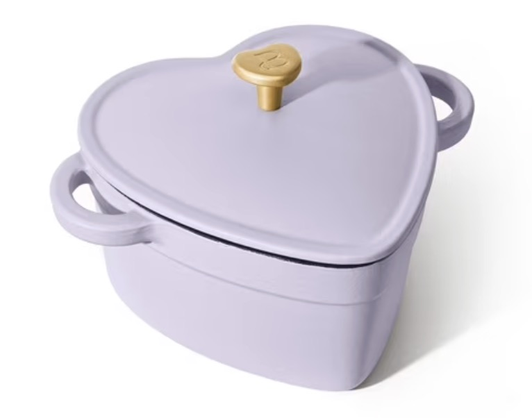 Beautiful 2QT Cast Iron Heart Dutch Oven, Lavender by Drew Barrymore for $39.97