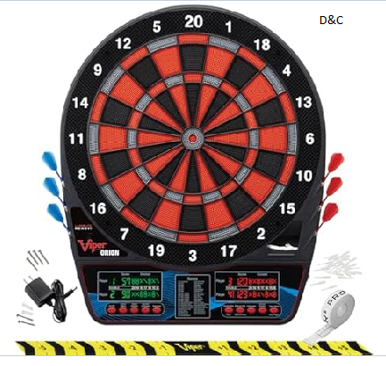 Viper Orion Electronic Dartboard, 15.5 in Regulation Target, 43 Games, Dual LCD Displays, 8 Players, 6 Darts Included, Black