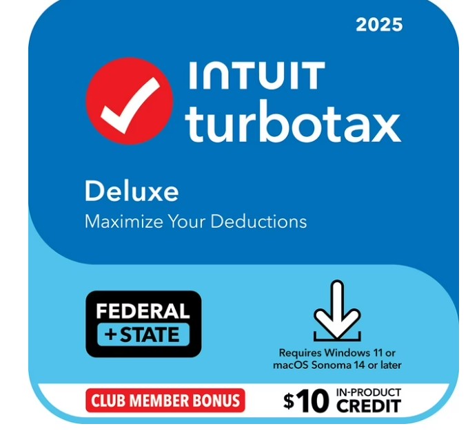 TurboTax Desktop Deluxe 2025 Email Delivery, Federal & State Returns + Federal E-file + $10 In-Product Credit