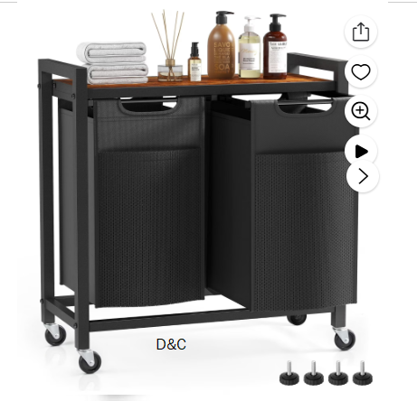 edx Laundry Hamper with 2 Pull-Out Removable Laundry Bags Clothes Sorter with Shelf and Wheels(Adjustable feet), 2 x 11.2 Gallons (42.5 Liters) for Laundry Rooms, Bathrooms and Dorms