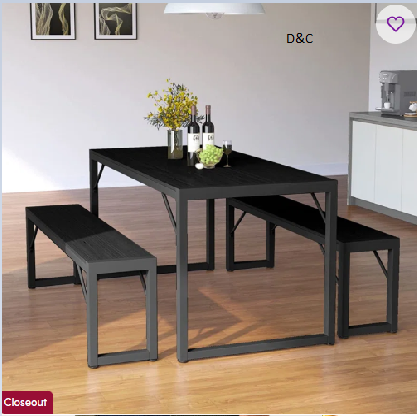 Ezzah 3-Piece Dining Set, Dining Table with 2 Benches for 4