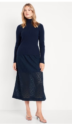 High-Waisted Lace Midi Skirt