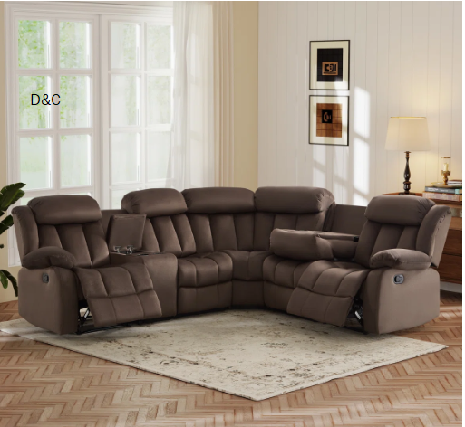 108.8”W 7-Piece Modern Microfiber Upholstered Soft Manual Reclining Sectional With Cupholders & Storage