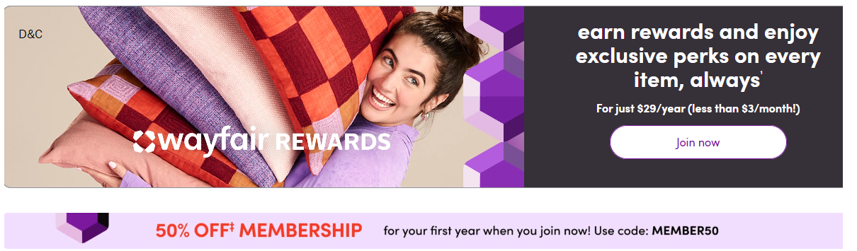 Wayfair membership 50% off Limited time only