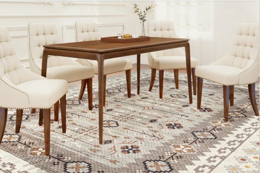 HOMCOM Machine Washable Area Rug 5×7, Non-Slip Boho Flannel Print Floor Carpet for Living Room, Bedroom, Dining Room, Brown