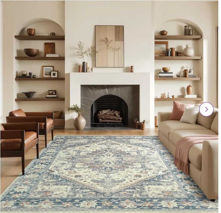 Washable Soft Vintage Rug Fashion Floral Rug For Living Room Dorm Decor