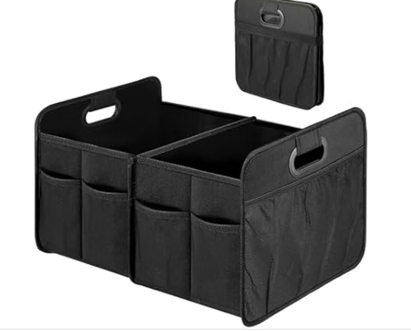 Simple Deluxe Car Trunk Organizer, 2 Compartments Collapsible Trunk Storage, Anti-slip Design, Made of Waterproof 600D Oxford Polyester, Suitable for SUV, Minivan, Truck, Standard Size, Black New