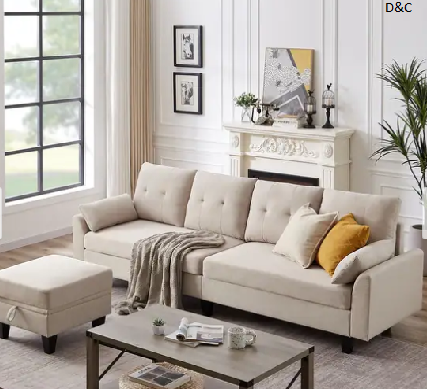 Modern Sectional Sofa Couch L Shaped With Chaise Storage Ottoman and Side Bags For Living Room