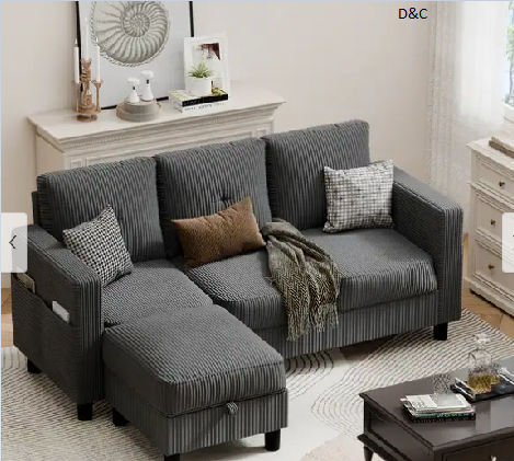 Futzca Modern L-shaped Convertible Sectional Sofa w/ Reversible Chaise – Grey