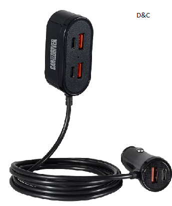 Car and Driver Charger with Extension Cable & Dual USB Ports