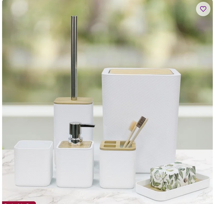 Bathroom Accessories Set 6 Piece Bamboo Bath Ensemble Includes Soap Dispenser, Toothbrush Holder, Toothbrush Cup, Soap Dish For Decorative Countertop And Housewarming Gift