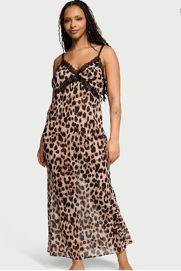 Leopard Chiffon Long Slip Dress