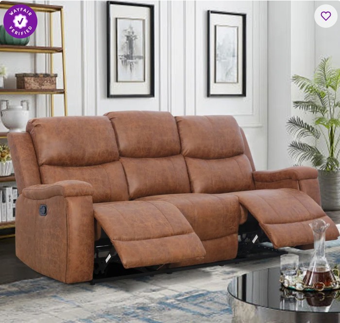 Ilkeston 81.6″ Wide Vegan Leather Manual Reclining Sofa, 3-Seater Recliner Couch with Cup Holders