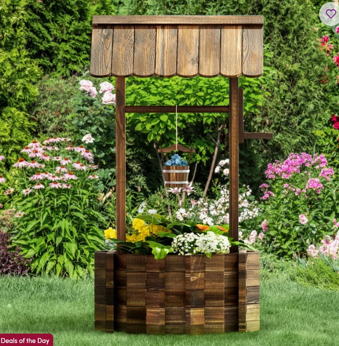 Dontrelle 54″Hx25.2″W Decorative Wooden Wishing Well Outdoor Planter for Flower and Plants