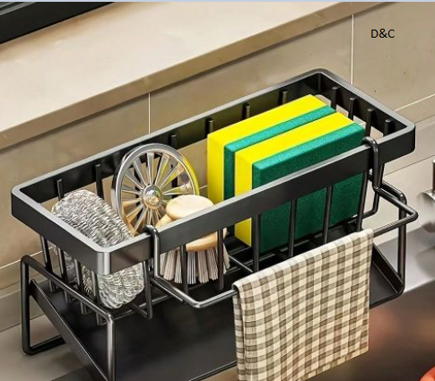 Sponge Holder for Kitchen Sink with Auto Draining Tray