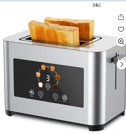 Suodoka Toaster 2 Slice Wide Slots Touchscreen 6 Shade Settings, Stainless Steel Bread Toaster with Reheat, Cancel, Defrost,New