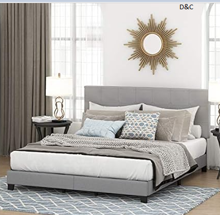 Furinno Laval Button Tufted Upholstered Platform Bed Frame, Glacier