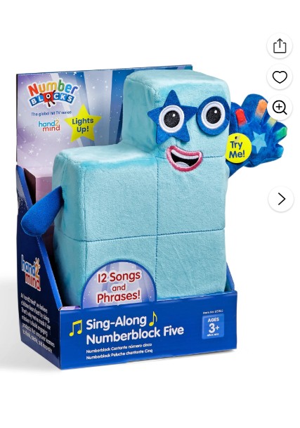 hand2mind Sing-Along Numberblock Five, Plush Singing Toys, Music Playing Stuffed Animals, Ages 3+