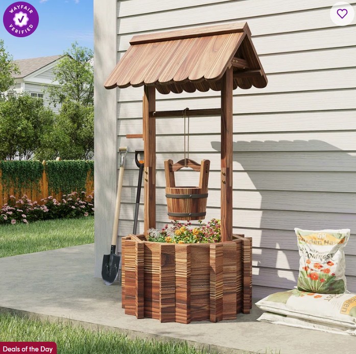 Brenan 46.3″Hx22″W Decorative Wooden Wishing Well Outdoor Planter for Flower and Plants