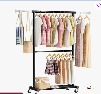 50” Rolling Clothing Rack, Metal Adjustable Garment Rack with Wheels and Casters