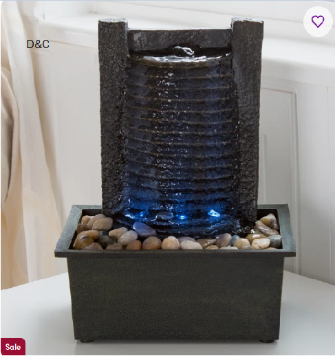 Indoor Fountain with LED Lights – Lighted Tabletop Water Feature with Stone Wall and Soothing Sound