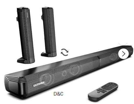 ULTIMEA 2.2ch Sound Bar for TV, Built-in Dual Subwoofer, 2 in 1 Separable Bluetooth 5.3 Soundbar , Bassmax Adjustable TV Surround Sound Bar