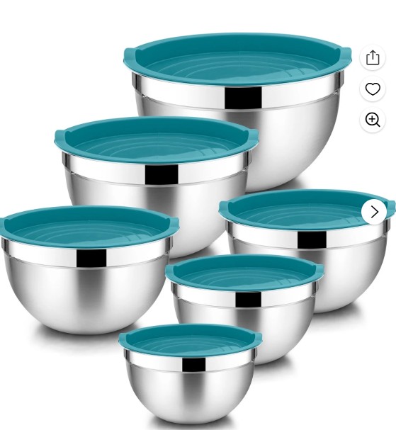 Walchoice Mixing Bowls with Lid Set of 6, Stainless Steel Metal Nesting Bowls for Cooking, Baking, Preparing, Serving, Size 4.5/3/2.5/1.5/1/0.7 QT – Dark Blue