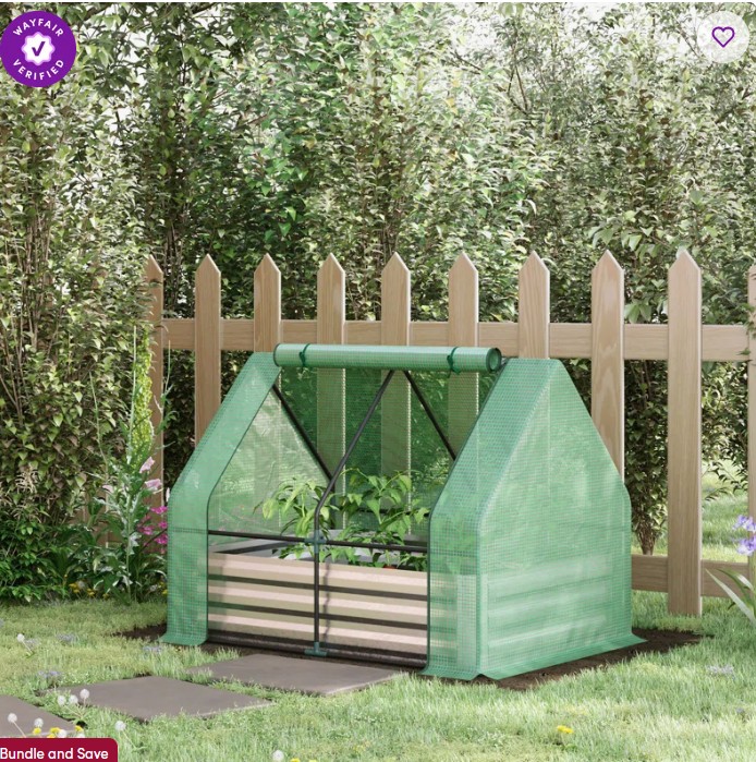 Folmar 4′ x 3′ Galvanized Raised Garden Bed with Mini PVC Greenhouse Cover, Outdoor Metal Planter Box with Roll-Up Door for Growing Flowers, Fruits, Vegetables and Herbs, Clear