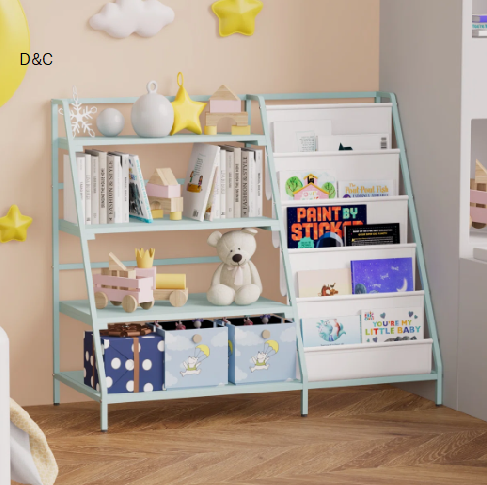 32” Height Metal Book Display, Bookshelf and Toy Storage Organizer – 4 Tier Book Shelf