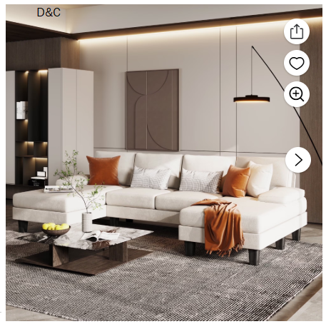 Homall Modern U-Shape Sectional Sofa, Chenille Fabric Modular Couch, 4 Seat Oversized Sofa with Chaise for Living Room, White