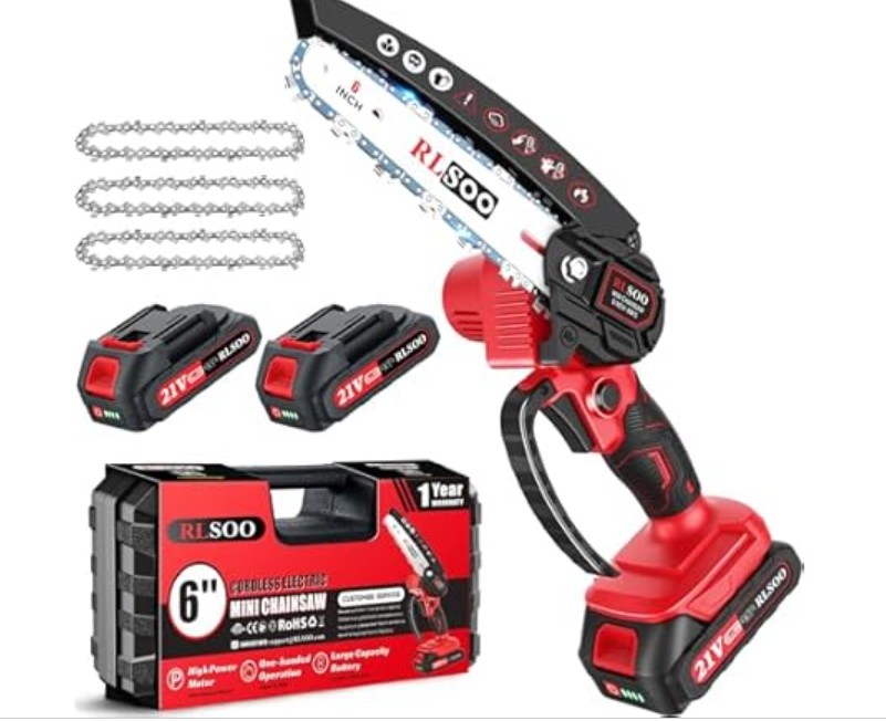Mini Chainsaw Cordless, Upgraded 6 Inch Electric Handheld Battery Chain Saw with 2 Batteries and 3 Chains, Portable Small Tree Trimmer for Pruning Wood Cutting, Gift for Woman Seniors Dad Husband