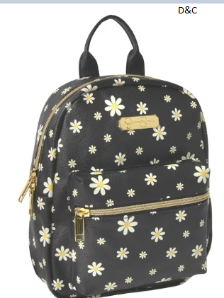 Jessica Simpson Mini Waterproof Vegan Leather Backpack for Women, Commuting & Traveling in Black Flowers