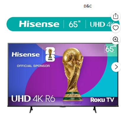 Hisense 65″ Class 4K UHD LCD Roku Smart TV HDR R6 Series 65R6E4
