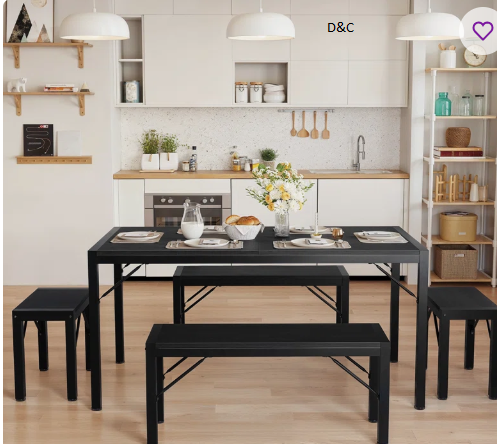 Ezzah Dining Set, Dining Table with Benches