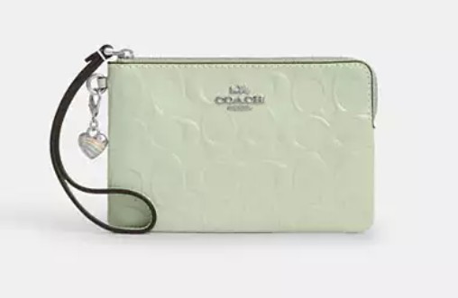 Corner Zip Wristlet In Signature Leather With Heart Charm