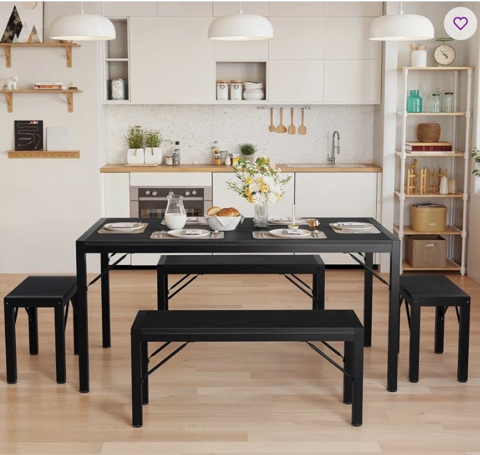 Ezzah Dining Set, Dining Table with Benches