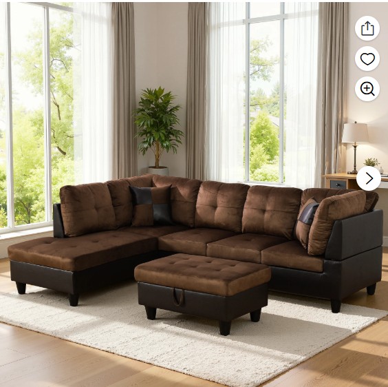 MAYEERTY 103.5″ Modern Lint 3-Piece Couch Living Room Sofa Set，Brown