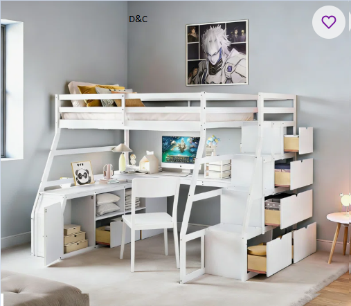 Heiki Storage Loft Bed with Desk and Stairs
