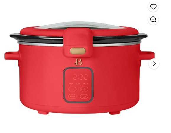 Beautiful 4 Qt Digital Slow Cooker with Hinged Locking Lid, Tomato Red by Drew Barrymore