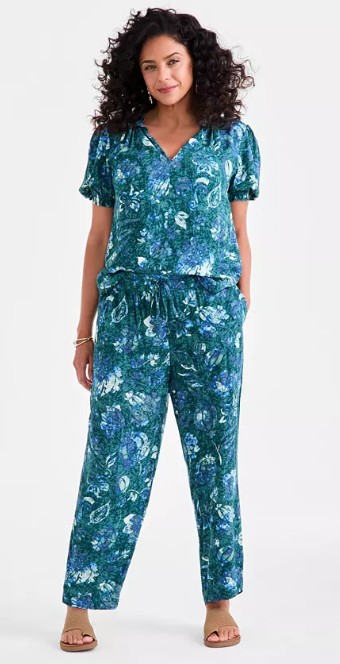 Women’s Printed Drawstring-Waist Pull-On Pants, Macy’s Exclusive