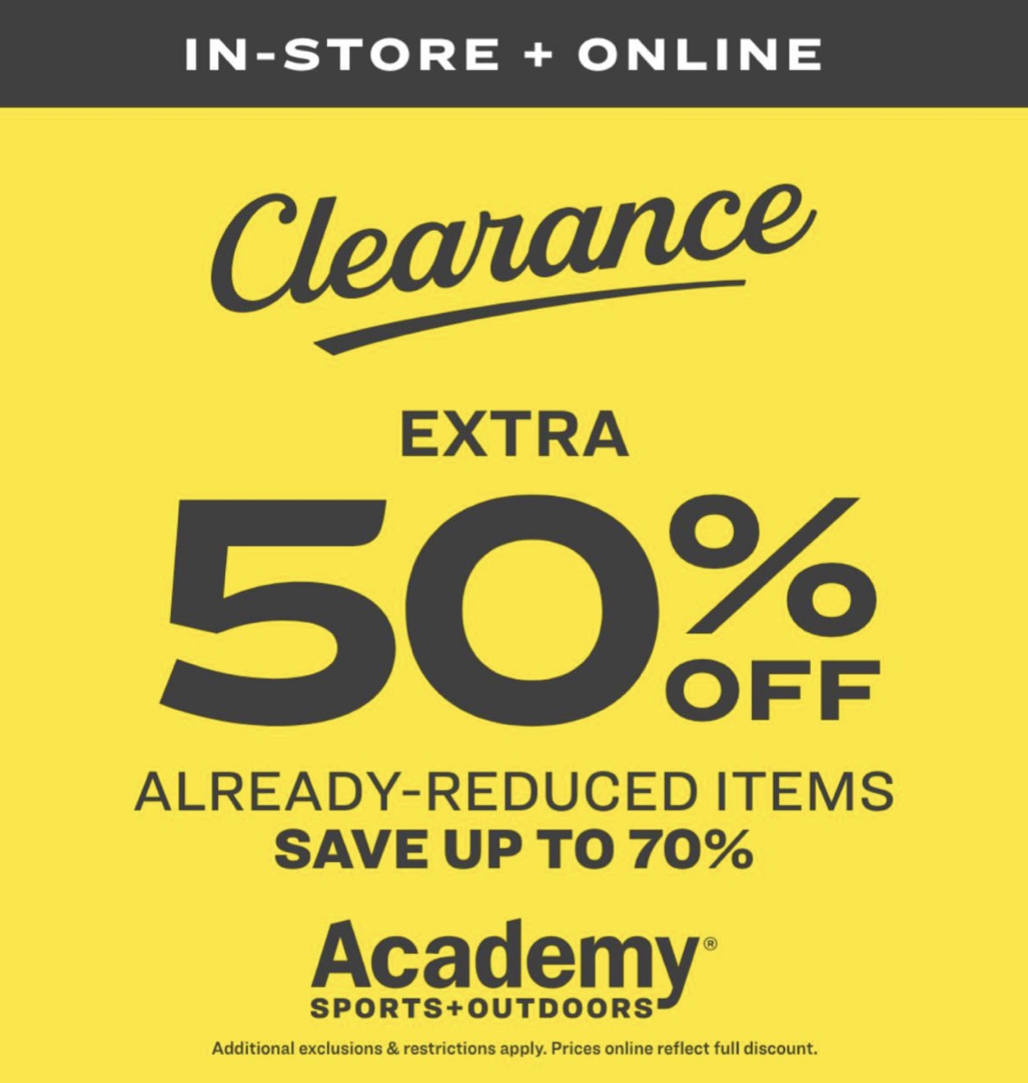 Academy Clearance Event – Extra 50% off Already Reduced Items