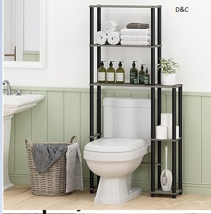 Furinno Turn-N-Tube Over The Toilet Storage, 5 Shelves Bathroom Organizer Space Saver Rack, French Oak Grey/Black